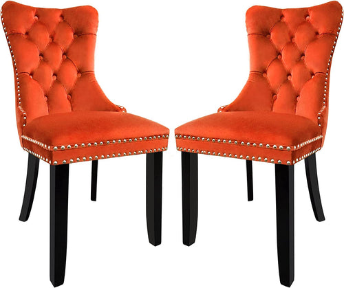 Solid Wood Dining Chairs With Nailhead Back Set Of 2