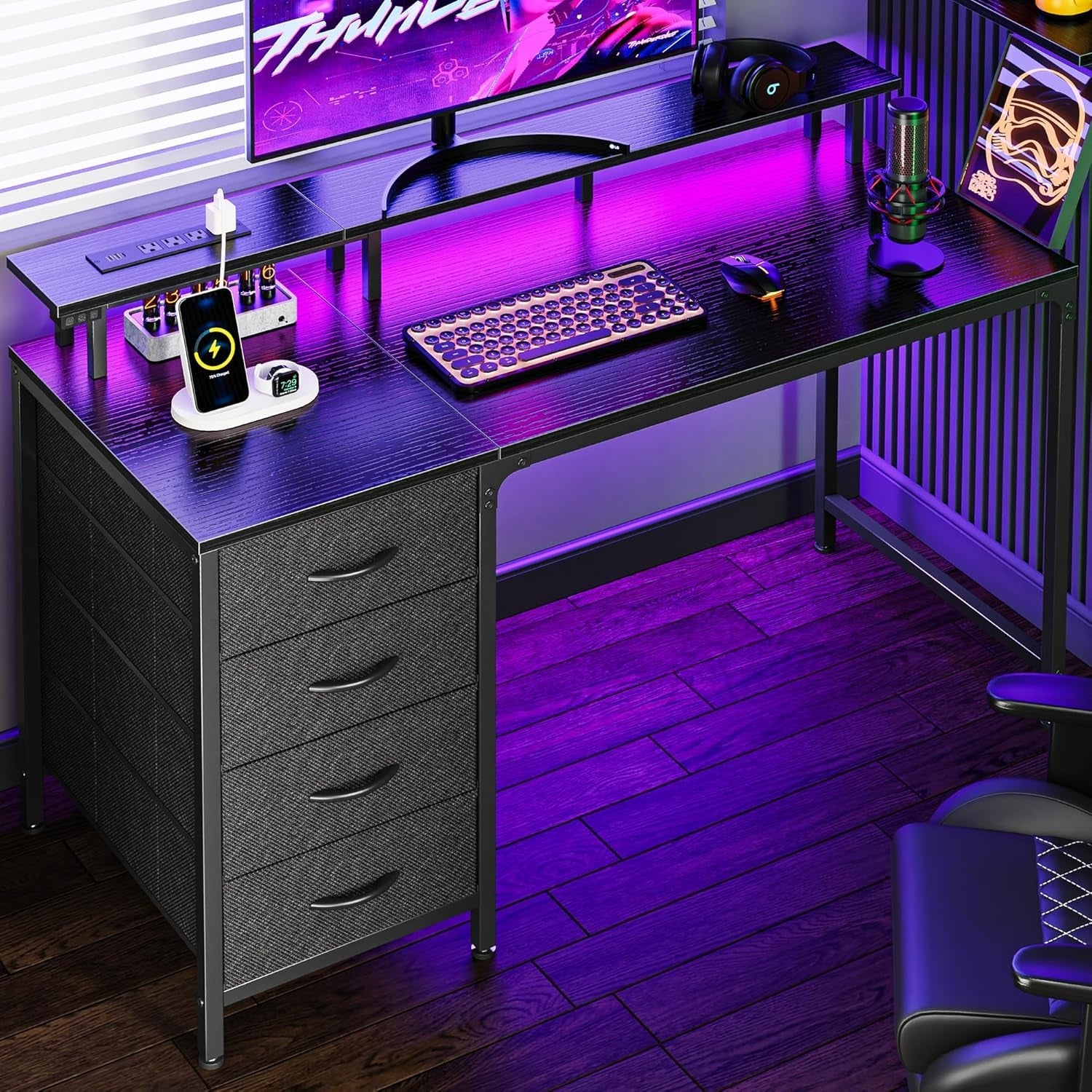 47 Inch Gaming Desk With LED Lights For Home Office