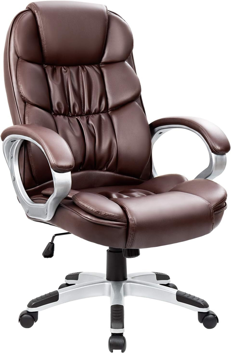 Ergonomic High Back Office Chair Lumbar Brown PU Leather