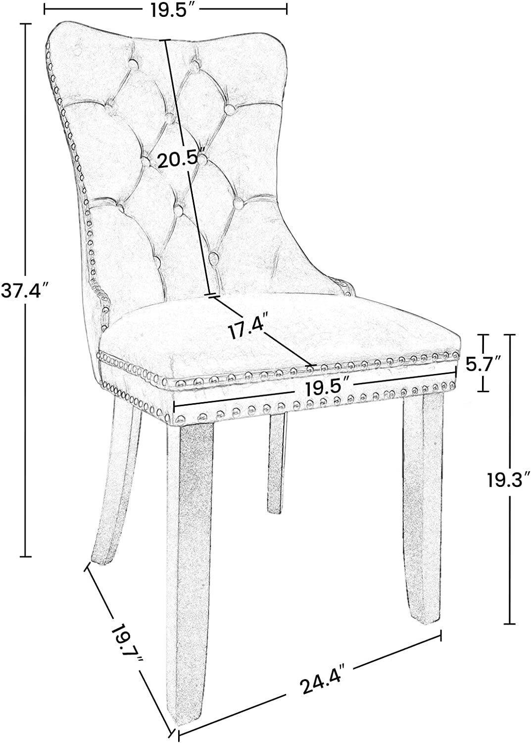 Solid Wood Dining Chairs With Nailhead Back Set Of 2