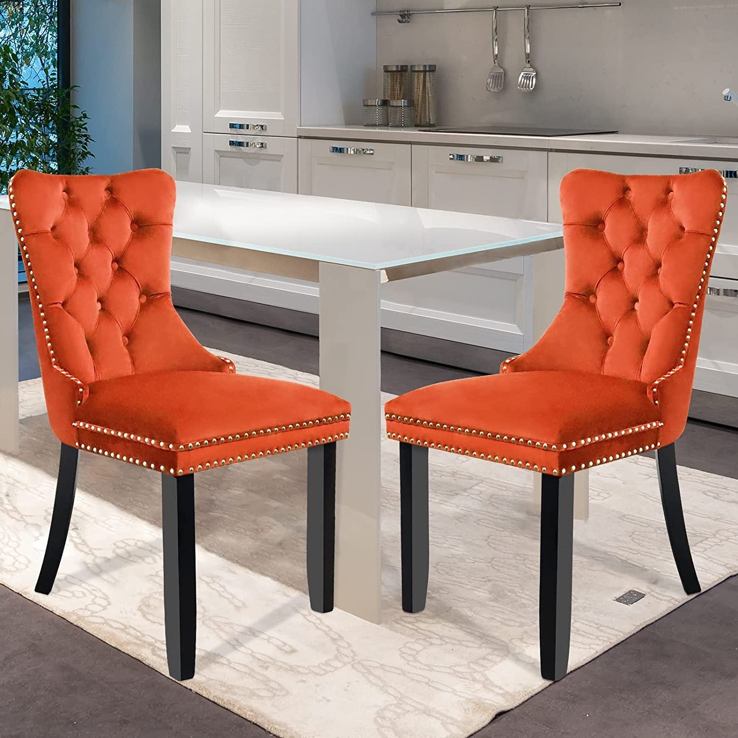 Solid Wood Dining Chairs With Nailhead Back Set Of 2