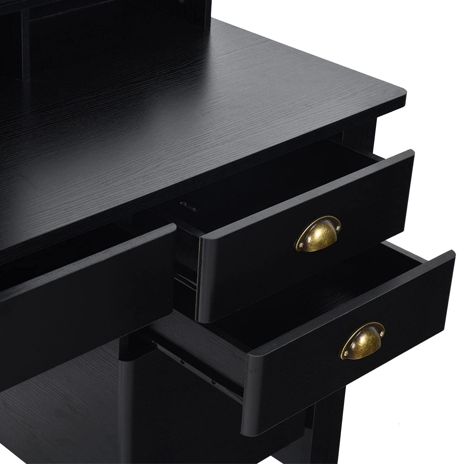 Matte Black Desk With Drawers And Hutch For Home Office