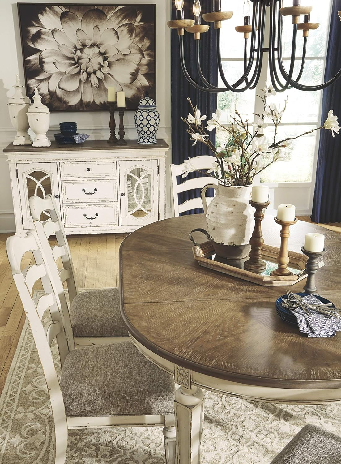 Upholstered Dining Chairs Set, Antique White, 2 Count
