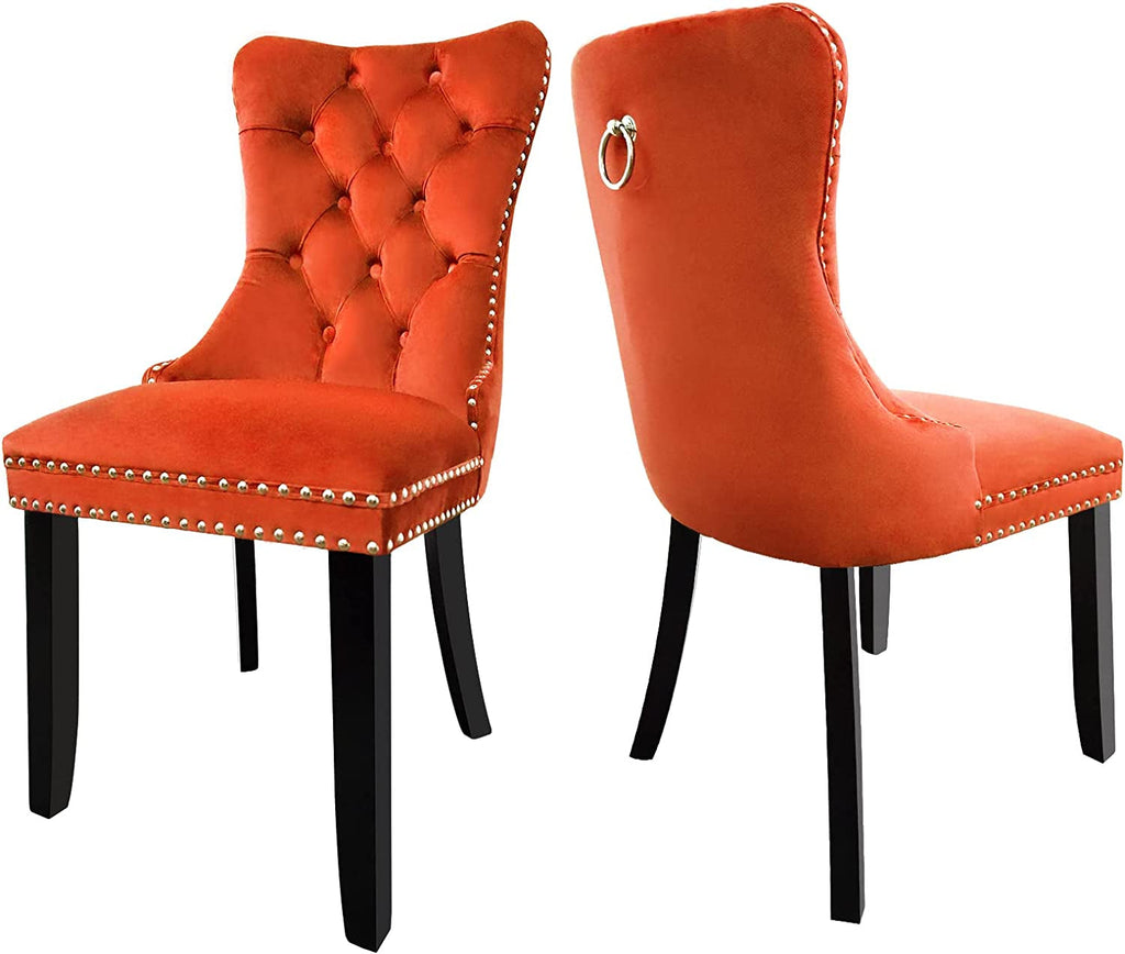 Solid Wood Dining Chairs With Nailhead Back Set Of 2
