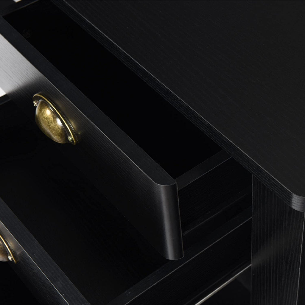 Matte Black Desk With Drawers And Hutch For Home Office
