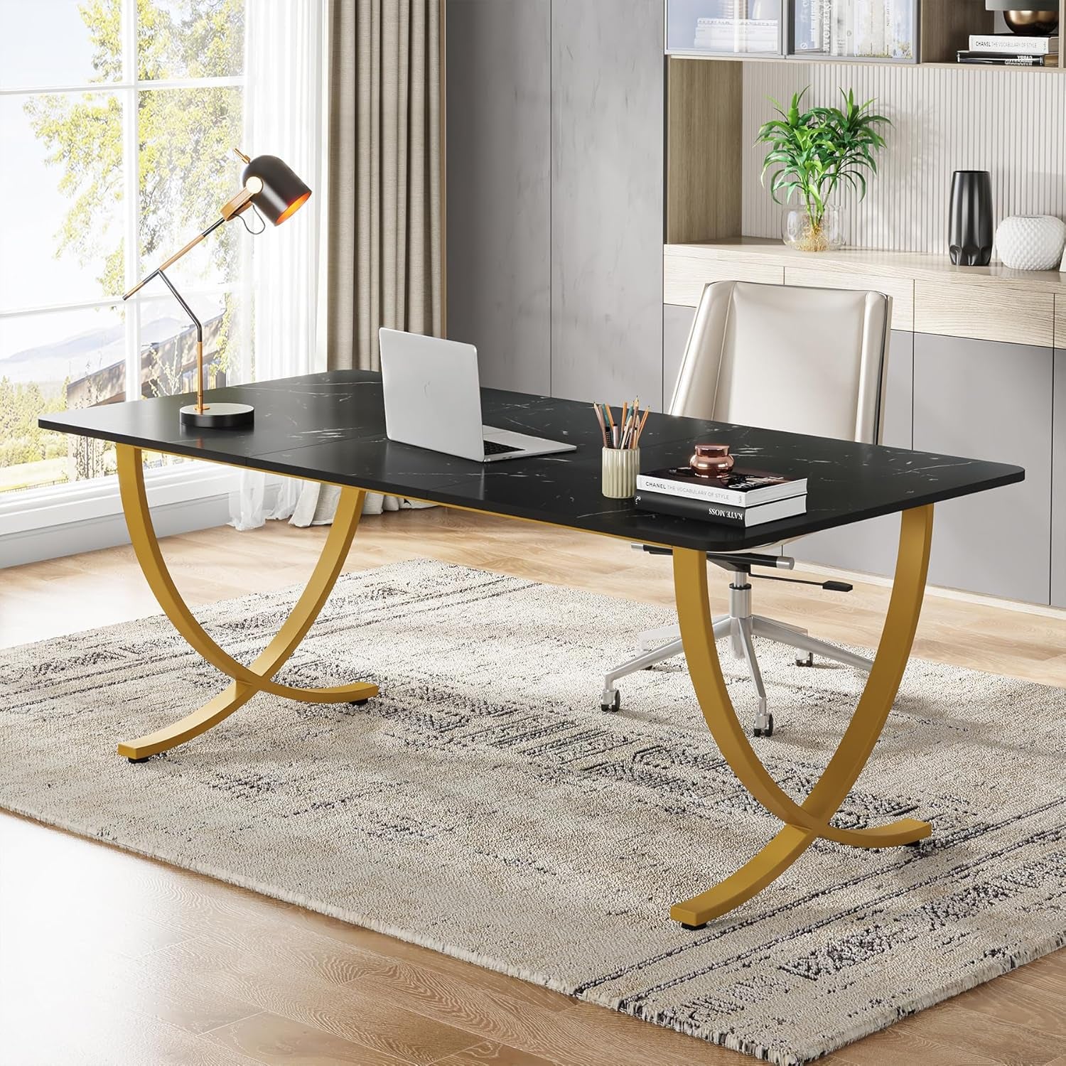 Executive Desk 63 Inch Wide Black And Gold Office Desk